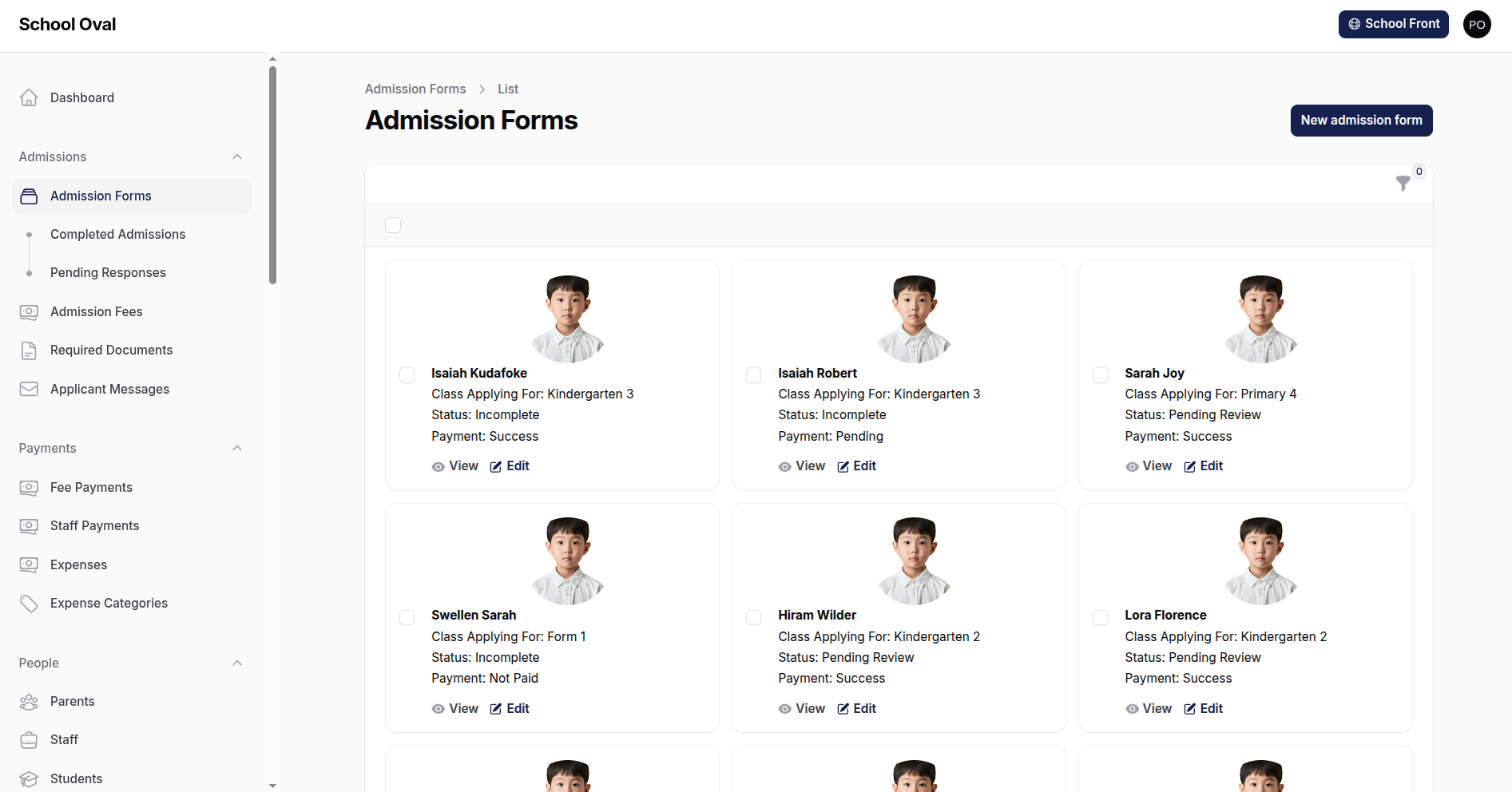 Reviewing an admission application in SchoolOval